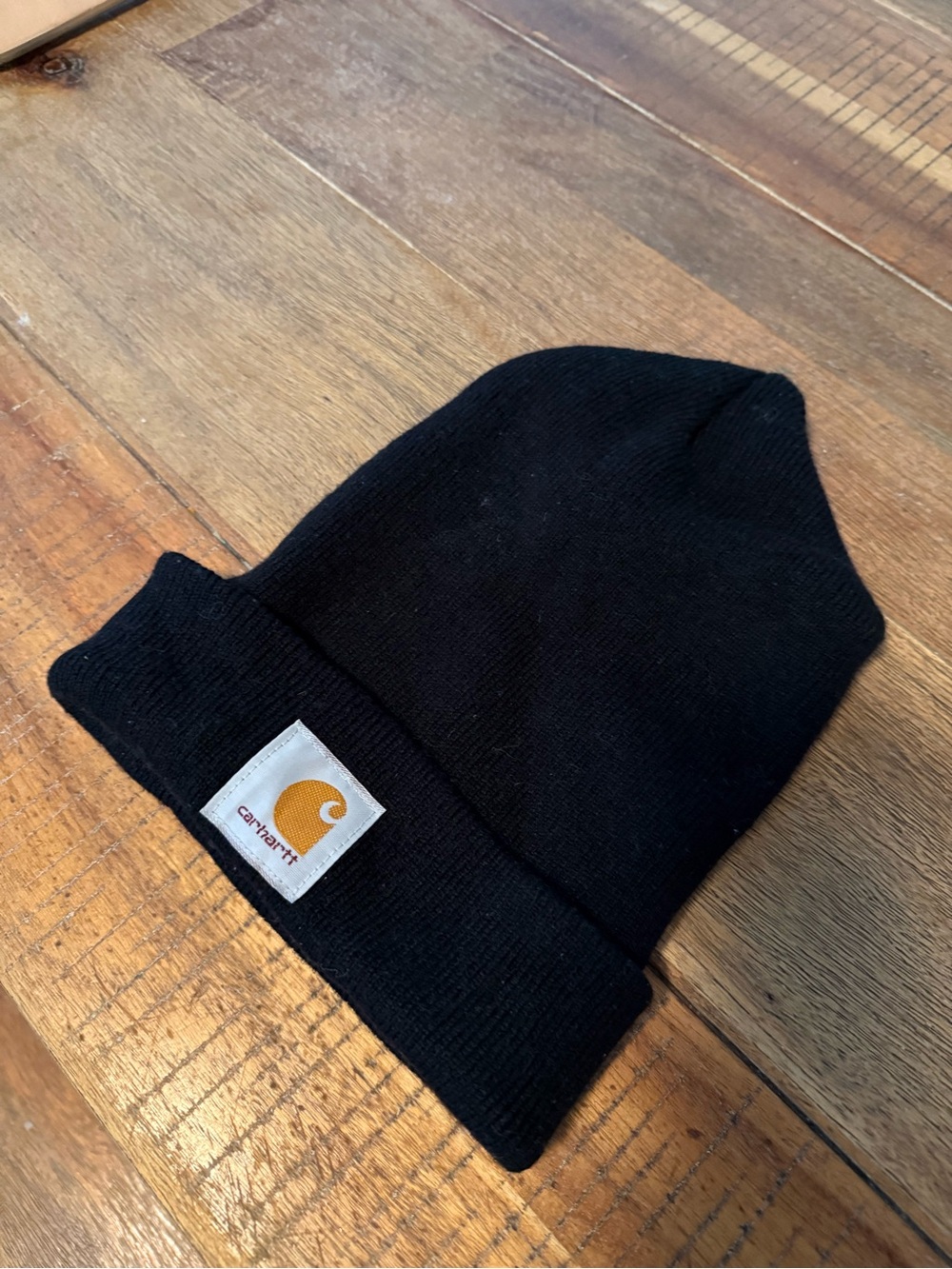 Carhartt Black Knit Cuffed Beanie with Gold Logo Patch